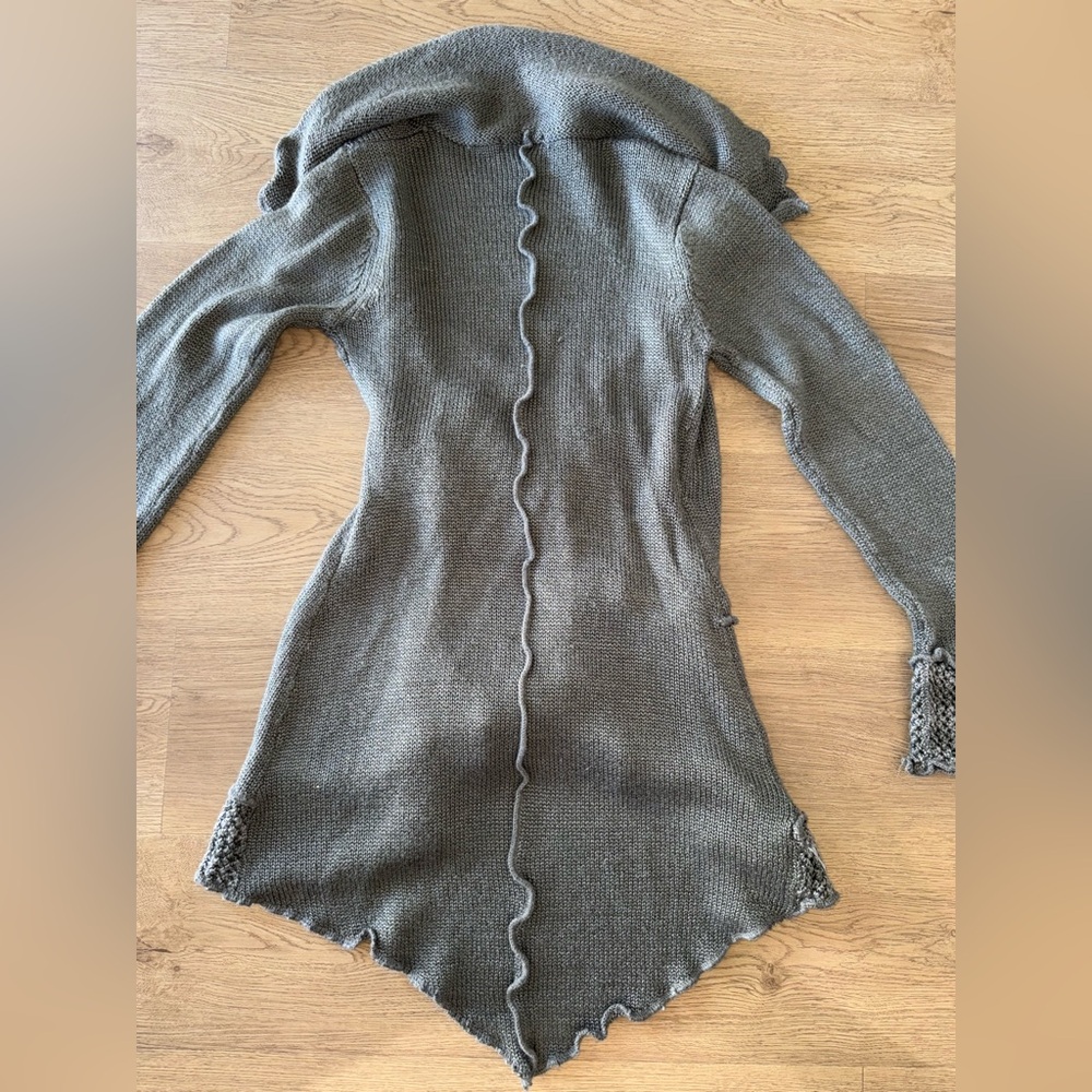 Boston Proper Asymmetrical Crochet Boho Gray Knit Ruffled Belted Cardigan Sz XS - Picture 6 of 16